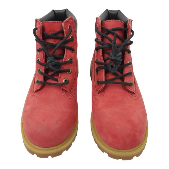 Timberland Nubuck Leather Boots Boys Size US 3 UK 2.5 EU 35 Red 6578R Hiking - Picture 9 of 12